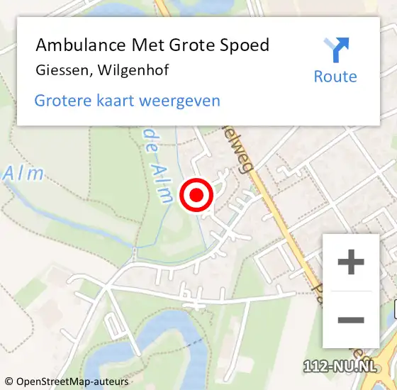 Locatie op kaart van de 112 melding: Ambulance Met Grote Spoed Naar Giessen, Wilgenhof op 11 februari 2016 19:23