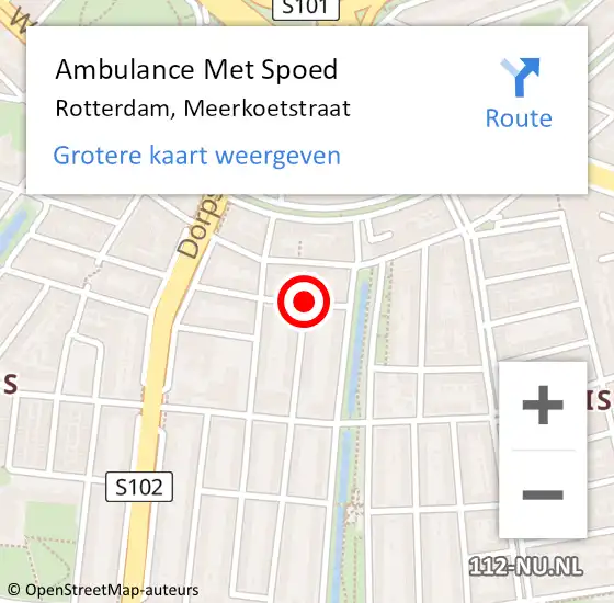 Locatie op kaart van de 112 melding: Ambulance Met Spoed Naar Rotterdam, Meerkoetstraat op 11 februari 2016 20:08