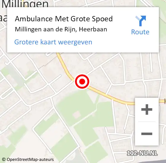 Locatie op kaart van de 112 melding: Ambulance Met Grote Spoed Naar Millingen aan de Rijn, Heerbaan op 11 februari 2016 20:45