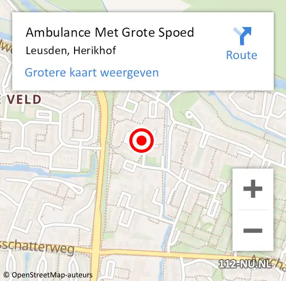 Locatie op kaart van de 112 melding: Ambulance Met Grote Spoed Naar Leusden, Herikhof op 11 februari 2016 21:32