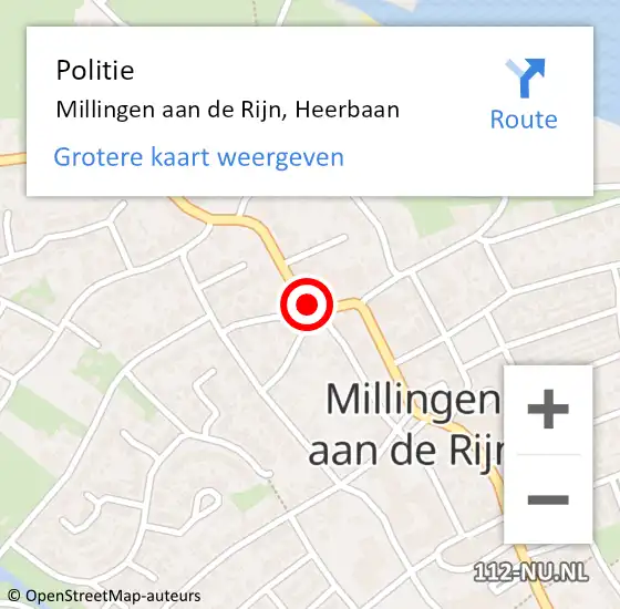 Locatie op kaart van de 112 melding: Politie Millingen aan de Rijn, Heerbaan op 11 februari 2016 21:52