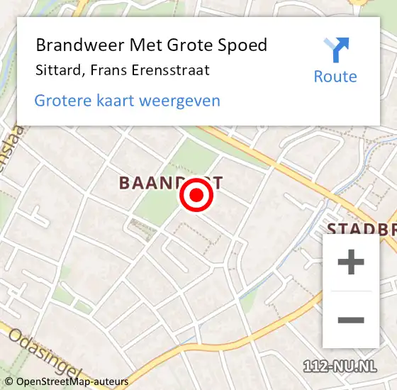 Locatie op kaart van de 112 melding: Brandweer Met Grote Spoed Naar Sittard, Frans Erensstraat op 11 februari 2016 22:30