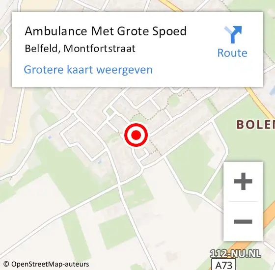 Locatie op kaart van de 112 melding: Ambulance Met Grote Spoed Naar Belfeld, Montfortstraat op 12 februari 2016 01:44