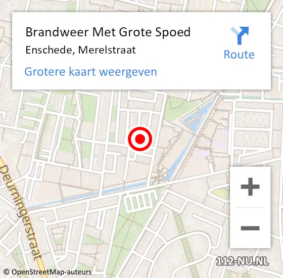 Locatie op kaart van de 112 melding: Brandweer Met Grote Spoed Naar Enschede, Merelstraat op 12 februari 2016 02:26