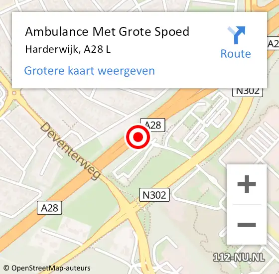 Locatie op kaart van de 112 melding: Ambulance Met Grote Spoed Naar Harderwijk, A28 L op 12 februari 2016 04:49