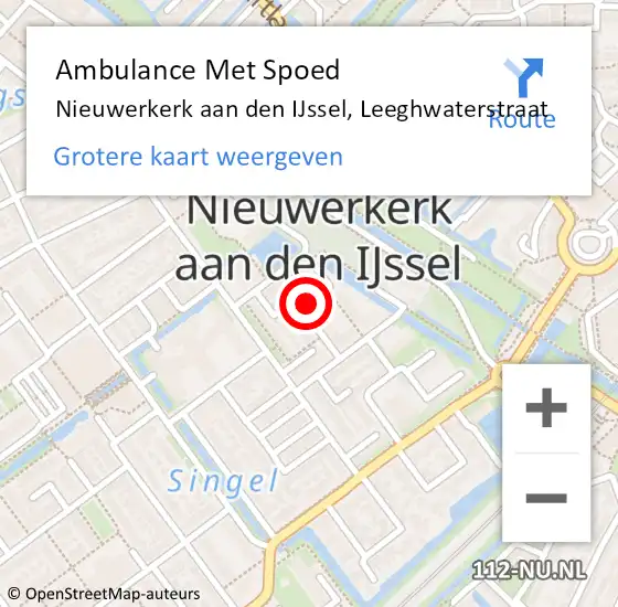 Locatie op kaart van de 112 melding: Ambulance Met Spoed Naar Nieuwerkerk aan den IJssel, Leeghwaterstraat op 12 februari 2016 07:41