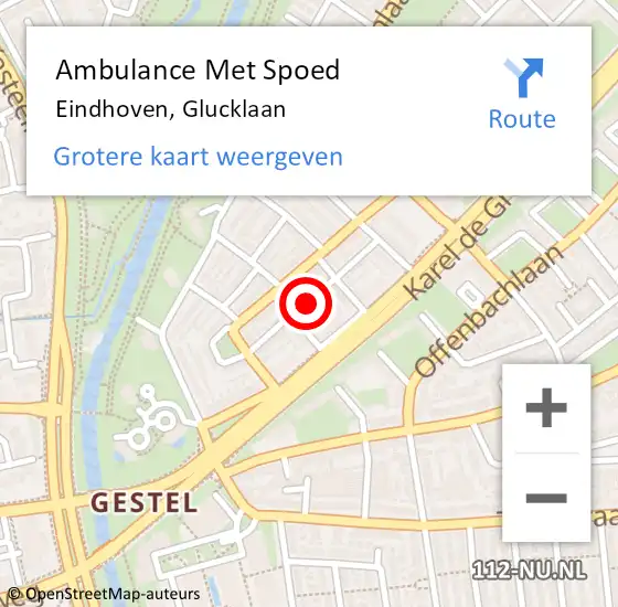 Locatie op kaart van de 112 melding: Ambulance Met Spoed Naar Eindhoven, Glucklaan op 12 februari 2016 07:47