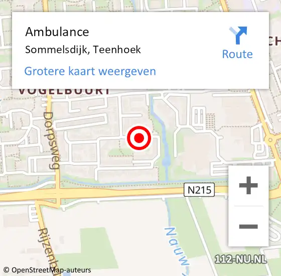 Locatie op kaart van de 112 melding: Ambulance Sommelsdijk, Teenhoek op 12 februari 2016 07:57