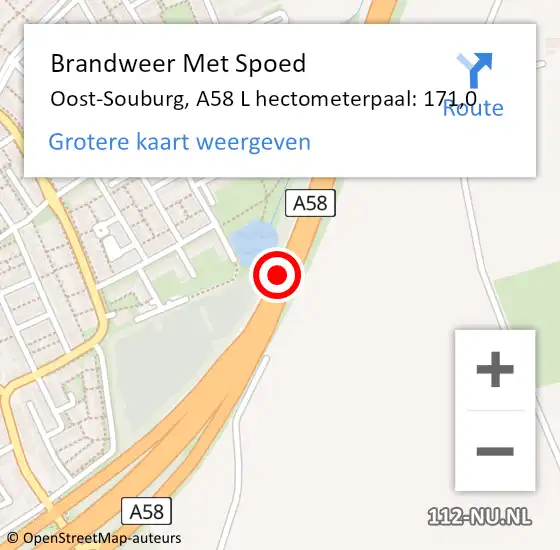 Locatie op kaart van de 112 melding: Brandweer Met Spoed Naar Oost-Souburg, A58 L hectometerpaal: 171,0 op 12 februari 2016 08:37