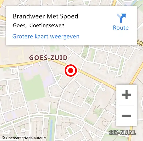 Locatie op kaart van de 112 melding: Brandweer Met Spoed Naar Goes, Kloetingseweg op 12 februari 2016 09:23