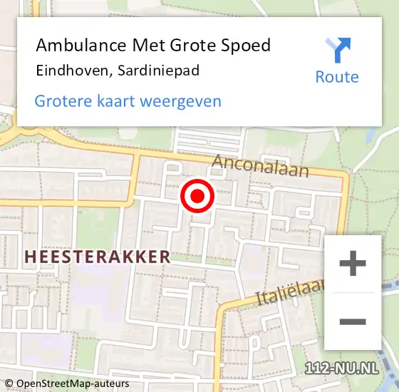 Locatie op kaart van de 112 melding: Ambulance Met Grote Spoed Naar Eindhoven, Sardiniepad op 12 februari 2016 10:25