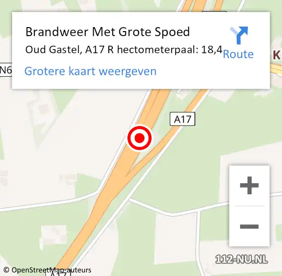 Locatie op kaart van de 112 melding: Brandweer Met Grote Spoed Naar Oud Gastel, A17 R hectometerpaal: 18,3 op 12 februari 2016 10:26