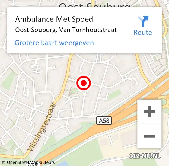 Locatie op kaart van de 112 melding: Ambulance Met Spoed Naar Oost-Souburg, Van Turnhoutstraat op 12 februari 2016 10:38