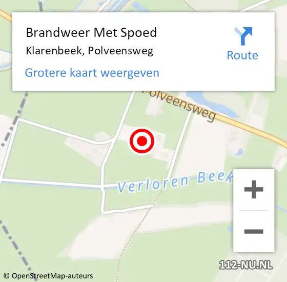Locatie op kaart van de 112 melding: Brandweer Met Spoed Naar Klarenbeek, Polveensweg op 12 februari 2016 10:54