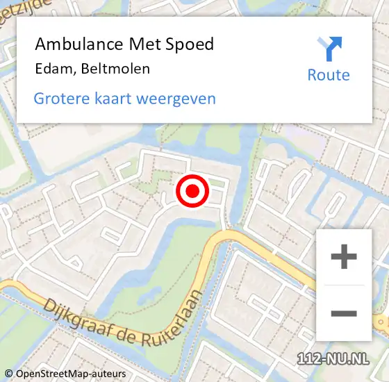 Locatie op kaart van de 112 melding: Ambulance Met Spoed Naar Edam, Beltmolen op 12 februari 2016 11:26