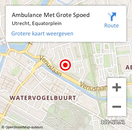 Locatie op kaart van de 112 melding: Ambulance Met Grote Spoed Naar Utrecht, Equatorplein op 12 februari 2016 11:43