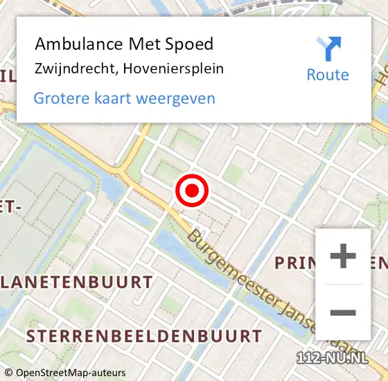 Locatie op kaart van de 112 melding: Ambulance Met Spoed Naar Zwijndrecht, Hoveniersplein op 12 februari 2016 12:39