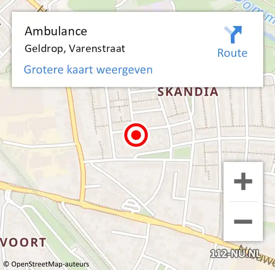 Locatie op kaart van de 112 melding: Ambulance Geldrop, Varenstraat op 12 februari 2016 13:05