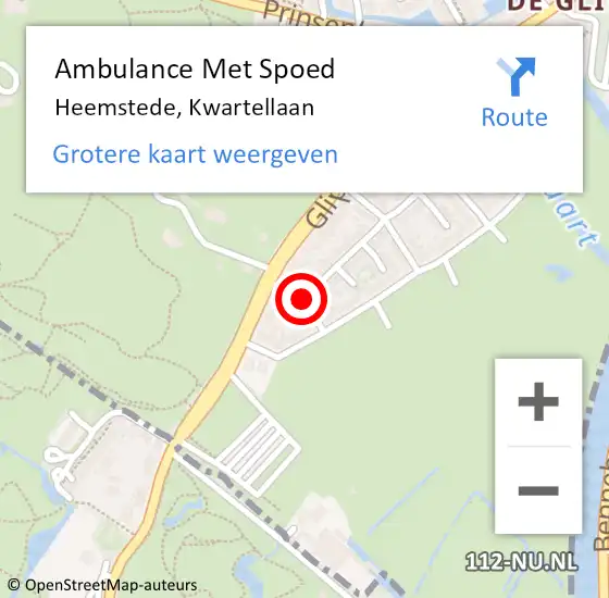 Locatie op kaart van de 112 melding: Ambulance Met Spoed Naar Heemstede, Kwartellaan op 12 februari 2016 13:58