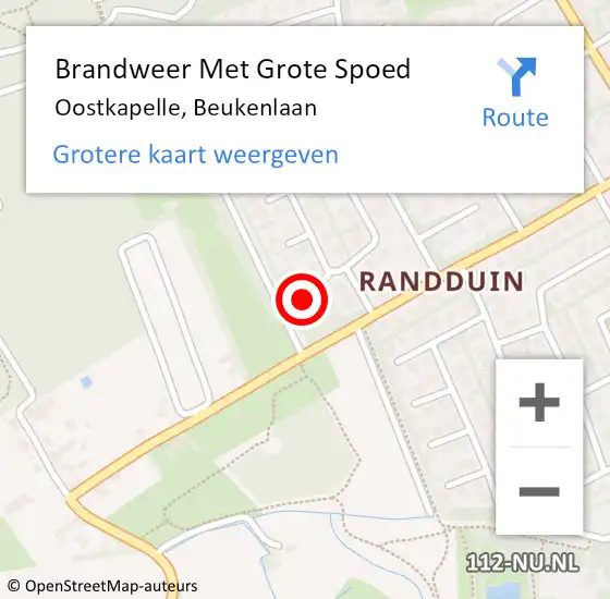 Locatie op kaart van de 112 melding: Brandweer Met Grote Spoed Naar Oostkapelle, Beukenlaan op 12 februari 2016 14:31