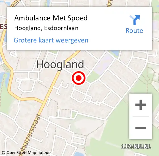 Locatie op kaart van de 112 melding: Ambulance Met Spoed Naar Hoogland, Esdoornlaan op 12 februari 2016 15:19