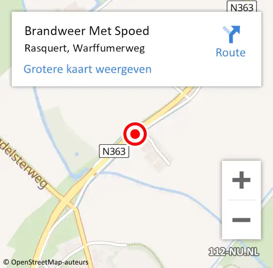 Locatie op kaart van de 112 melding: Brandweer Met Spoed Naar Rasquert, Warffumerweg op 5 december 2013 19:42