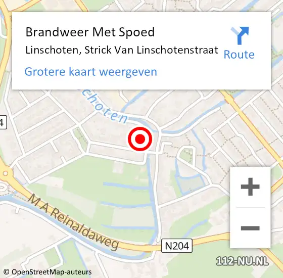 Locatie op kaart van de 112 melding: Brandweer Met Spoed Naar Linschoten, Strick Van Linschotenstraat op 12 februari 2016 16:11