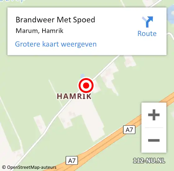 Locatie op kaart van de 112 melding: Brandweer Met Spoed Naar Marum, Hamrik op 5 december 2013 19:45