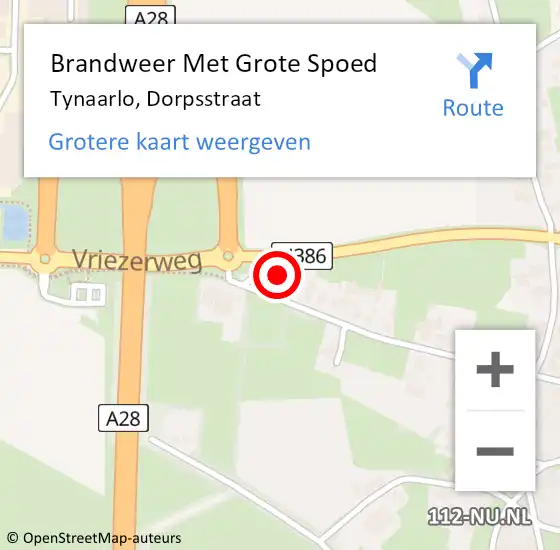 Locatie op kaart van de 112 melding: Brandweer Met Grote Spoed Naar Tynaarlo, Dorpsstraat op 12 februari 2016 16:39