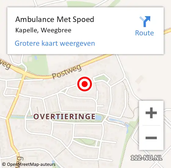 Locatie op kaart van de 112 melding: Ambulance Met Spoed Naar Kapelle, Weegbree op 12 februari 2016 16:54