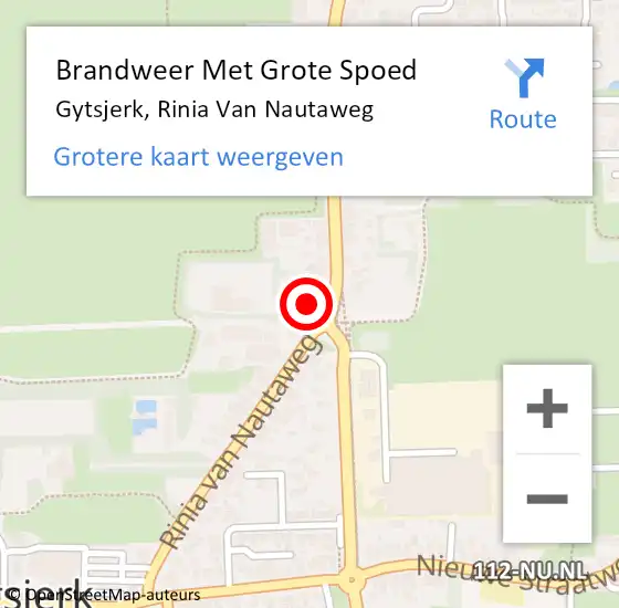 Locatie op kaart van de 112 melding: Brandweer Met Grote Spoed Naar Gytsjerk, Rinia Van Nautaweg op 12 februari 2016 17:04
