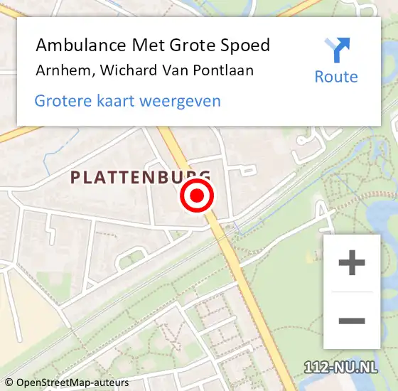 Locatie op kaart van de 112 melding: Ambulance Met Grote Spoed Naar Arnhem, Wichard Van Pontlaan op 12 februari 2016 18:16