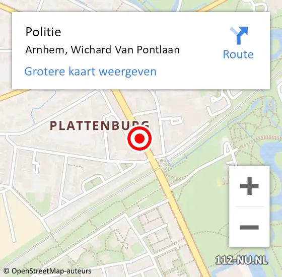 Locatie op kaart van de 112 melding: Politie Arnhem, Wichard Van Pontlaan op 12 februari 2016 18:18