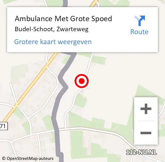 Locatie op kaart van de 112 melding: Ambulance Met Grote Spoed Naar Budel-Schoot, Zwarteweg op 12 februari 2016 18:52