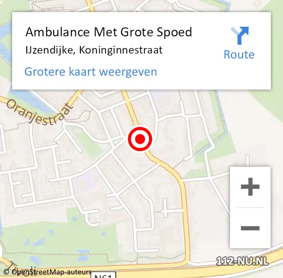 Locatie op kaart van de 112 melding: Ambulance Met Grote Spoed Naar IJzendijke, Koninginnestraat op 12 februari 2016 19:22