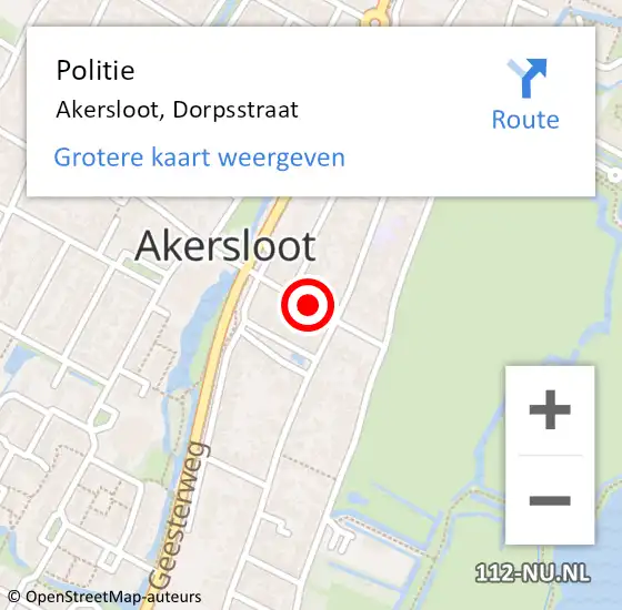 Locatie op kaart van de 112 melding: Politie Akersloot, Dorpsstraat op 12 februari 2016 19:46