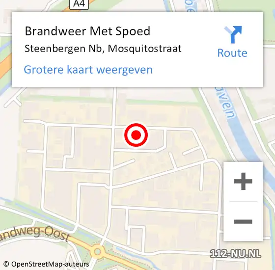 Locatie op kaart van de 112 melding: Brandweer Met Spoed Naar Steenbergen Nb, Mosquitostraat op 12 februari 2016 22:29