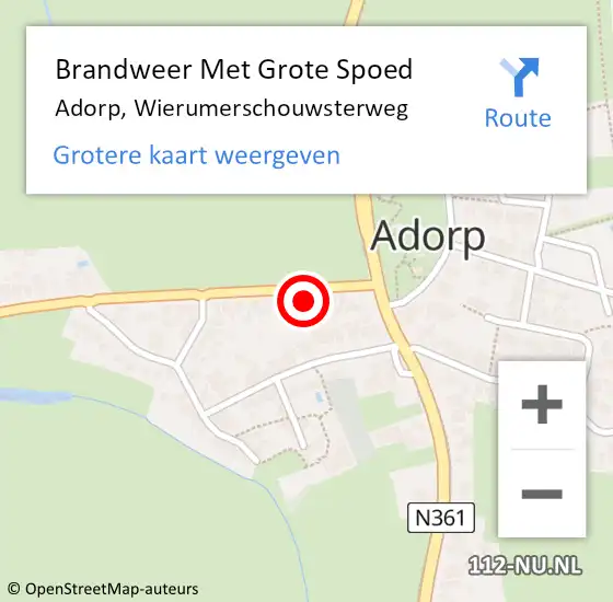 Locatie op kaart van de 112 melding: Brandweer Met Grote Spoed Naar Adorp, Wierumerschouwsterweg op 12 februari 2016 22:46