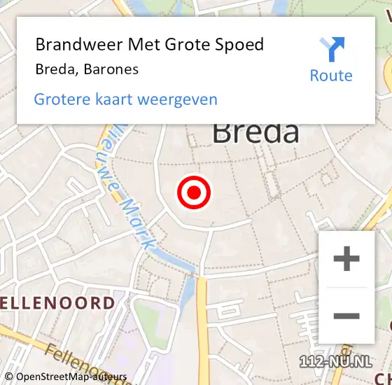 Locatie op kaart van de 112 melding: Brandweer Met Grote Spoed Naar Breda, Barones op 12 februari 2016 23:52