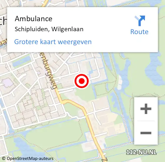 Locatie op kaart van de 112 melding: Ambulance Schipluiden, Wilgenlaan op 13 februari 2016 00:05