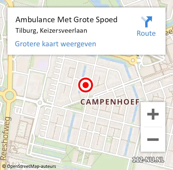 Locatie op kaart van de 112 melding: Ambulance Met Grote Spoed Naar Tilburg, Keizersveerlaan op 13 februari 2016 00:13