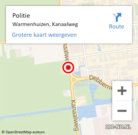 Locatie op kaart van de 112 melding: Politie Warmenhuizen, Kanaalweg op 13 februari 2016 07:48