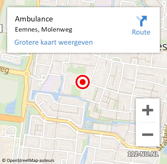 Locatie op kaart van de 112 melding: Ambulance Eemnes, Molenweg op 13 februari 2016 07:49