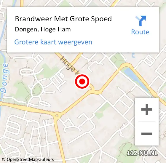 Locatie op kaart van de 112 melding: Brandweer Met Grote Spoed Naar Dongen, Hoge Ham op 13 februari 2016 10:01