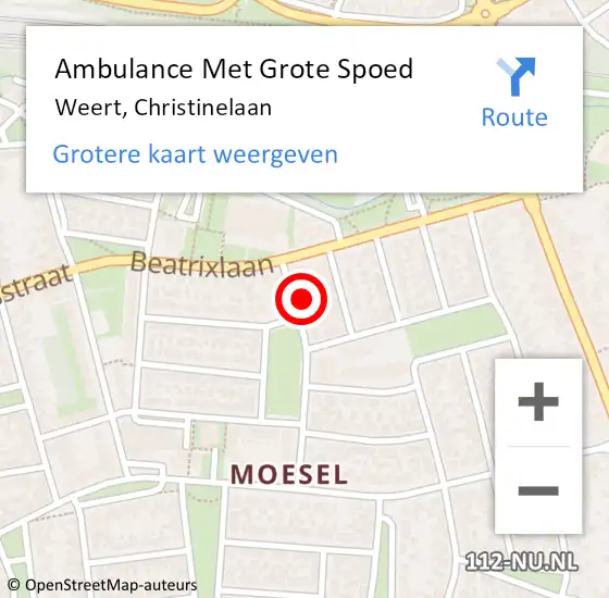 Locatie op kaart van de 112 melding: Ambulance Met Grote Spoed Naar Weert, Christinelaan op 13 februari 2016 10:48