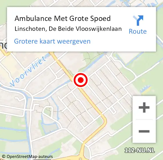 Locatie op kaart van de 112 melding: Ambulance Met Grote Spoed Naar Linschoten, De Beide Vlooswijkenlaan op 13 februari 2016 10:53