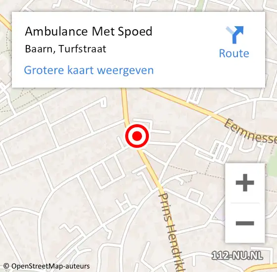 Locatie op kaart van de 112 melding: Ambulance Met Spoed Naar Baarn, Turfstraat op 13 februari 2016 11:31