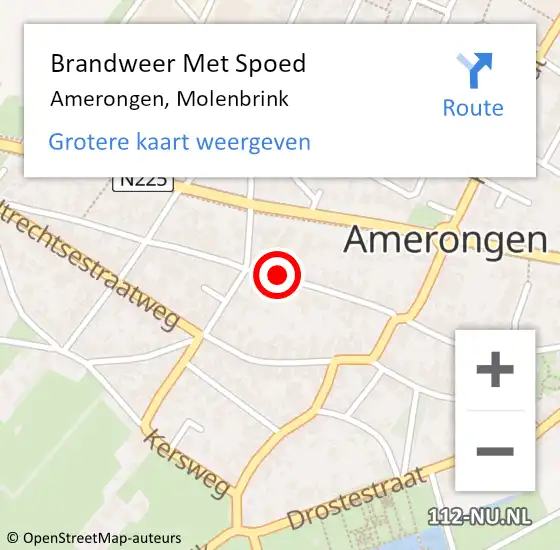 Locatie op kaart van de 112 melding: Brandweer Met Spoed Naar Amerongen, Molenbrink op 13 februari 2016 11:33