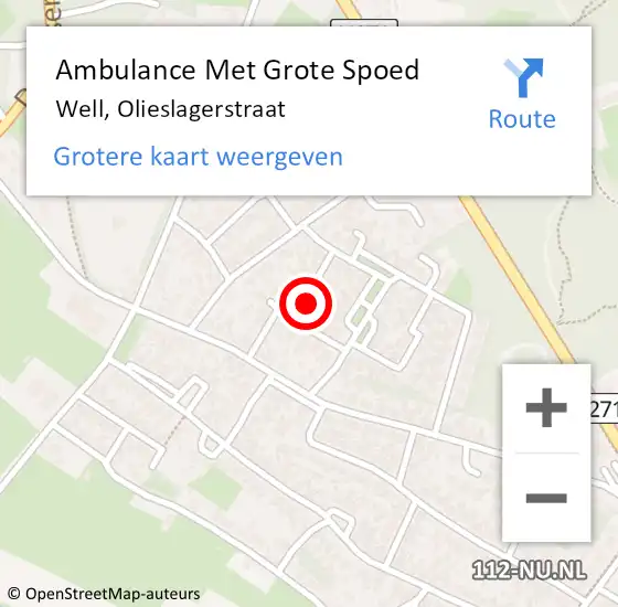 Locatie op kaart van de 112 melding: Ambulance Met Grote Spoed Naar Well, Olieslagerstraat op 13 februari 2016 11:53