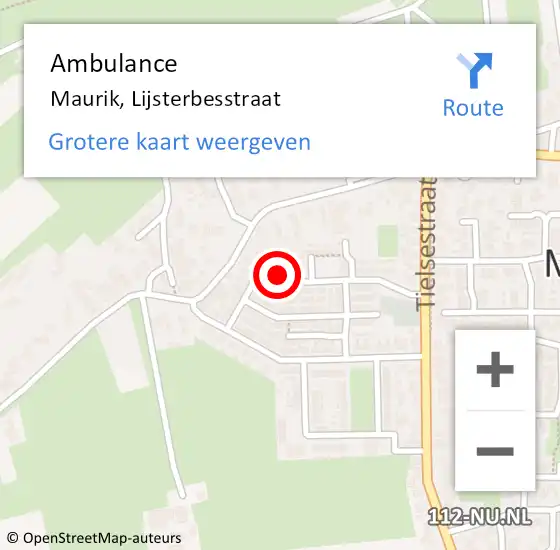 Locatie op kaart van de 112 melding: Ambulance Maurik, Lijsterbesstraat op 13 februari 2016 12:06